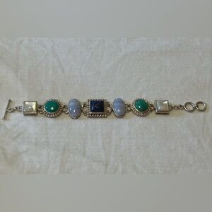 Whitney Kelly 925 silver bracelet with lapis lazuli, lace agate, turquoise, MOP